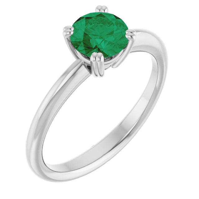 10K Gold Oval Lab-Grown Emerald Double-Prong Ring - White Gold