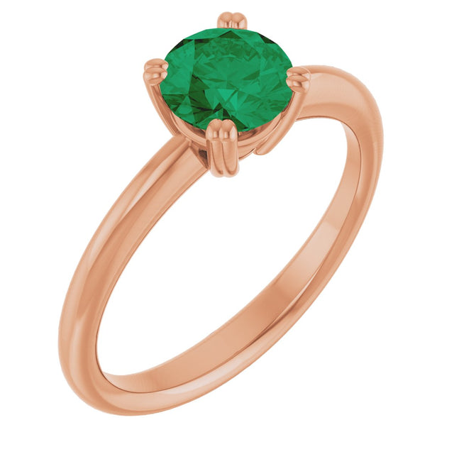 14K Gold Oval Lab-Grown Emerald Double-Prong Ring - Rose Gold
