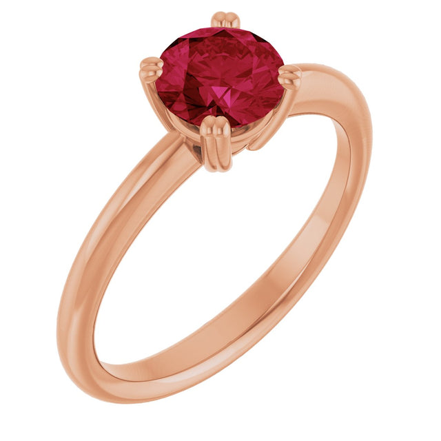 14K Gold Oval Lab-Grown Ruby Double-Prong Ring - Rose Gold