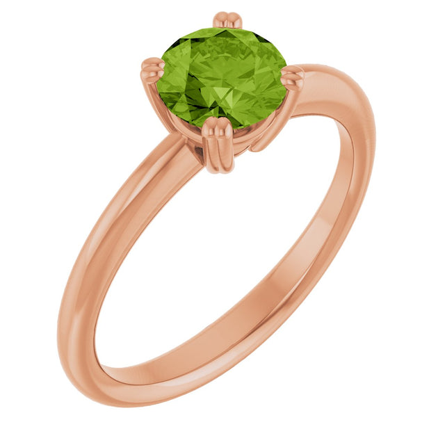 14K Gold Emerald Natural Peridot Double-Prong Ring - Rose Gold