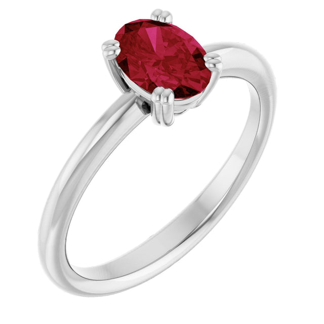 Platinum Oval Lab-Grown Ruby Double-Prong Ring