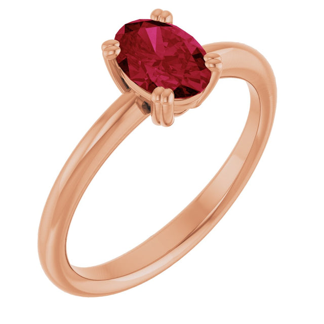14K Gold Oval Lab-Grown Ruby Double-Prong Ring - Rose Gold