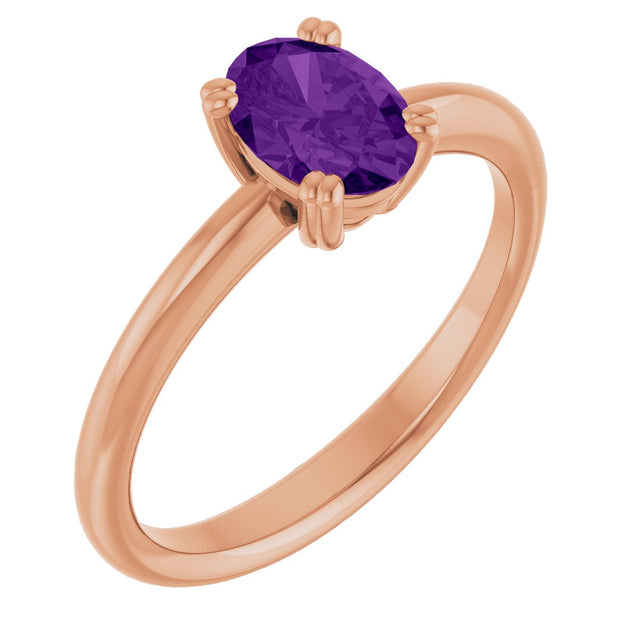 14K Gold Emerald Natural Amethyst Double-Prong Ring - Rose Gold