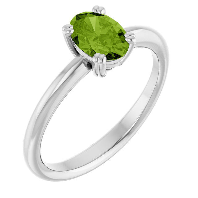 Platinum Emerald Natural Peridot Double-Prong Ring
