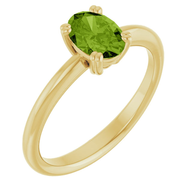 14K Gold Emerald Natural Peridot Double-Prong Ring - Yellow Gold