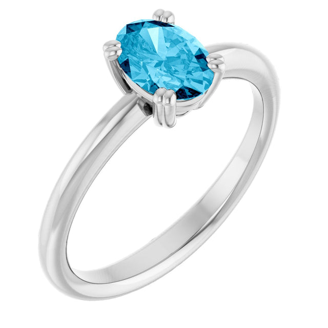Platinum Oval Natural Aquamarine Double-Prong Ring