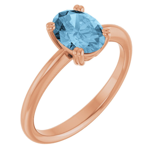 14K Gold Oval Natural Sky Blue Topaz Double-Prong Ring - Rose Gold
