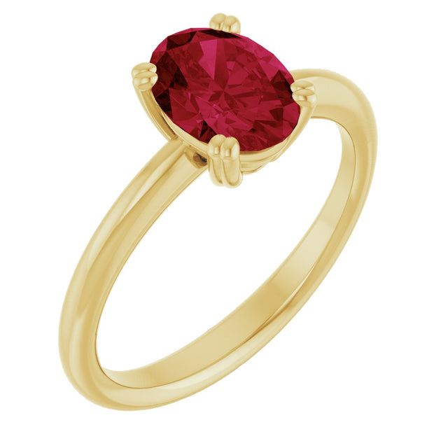 10K Gold Oval Lab-Grown Ruby Double-Prong Ring - Yellow Gold