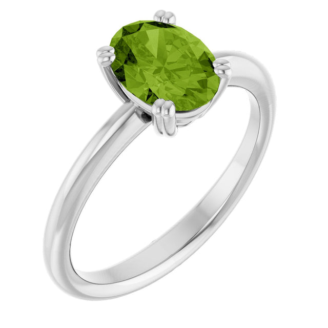 10K Gold Oval Natural Peridot Double-Prong Ring - White Gold