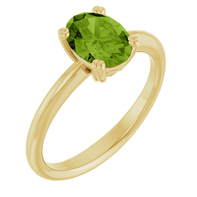 10K Gold Oval Natural Peridot Double-Prong Ring - Yellow Gold