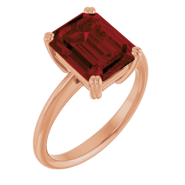 14K Gold Emerald Natural Mozambique Garnet Double-Prong Ring - Rose Gold