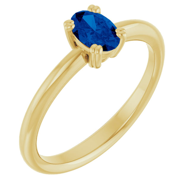 10K Gold Oval Lab-Grown Blue Sapphire Double-Prong Ring - Yellow Gold