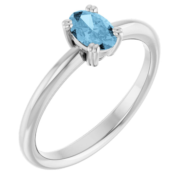 10K Gold Oval Natural Sky Blue Topaz Double-Prong Ring - White Gold