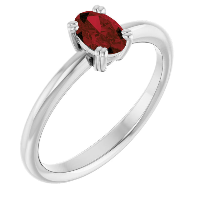 14K Gold Emerald Natural Mozambique Garnet Double-Prong Ring - White Gold
