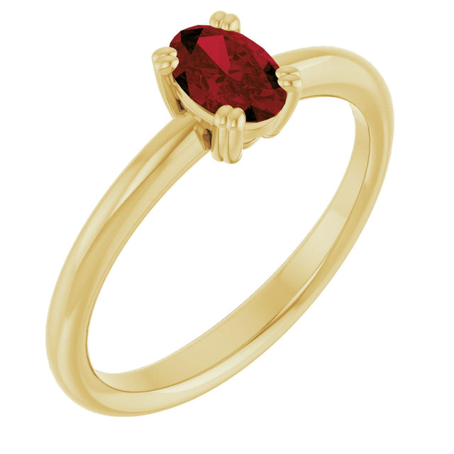 14K Gold Emerald Natural Mozambique Garnet Double-Prong Ring - Yellow Gold