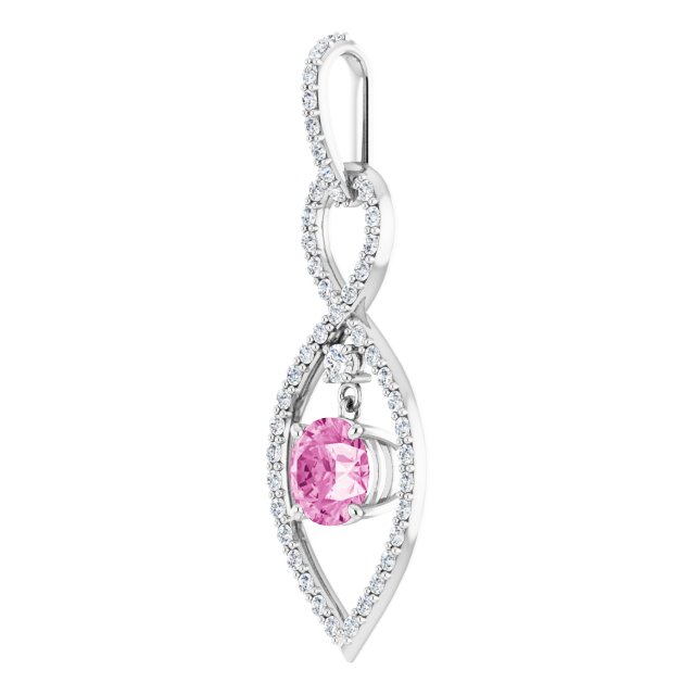 14K Gold Round Natural Pink Sapphire Infinity-Inspired Pendant - view 5