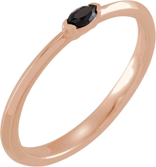 14K Gold Marquise Natural Black Onyx Stackable Ring - Rose Gold