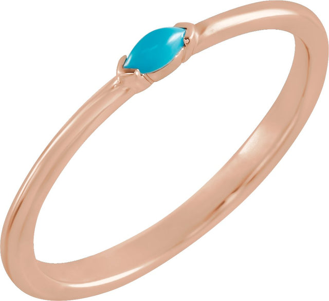 14K Gold Marquise Natural Turquoise Stackable Ring - Rose Gold
