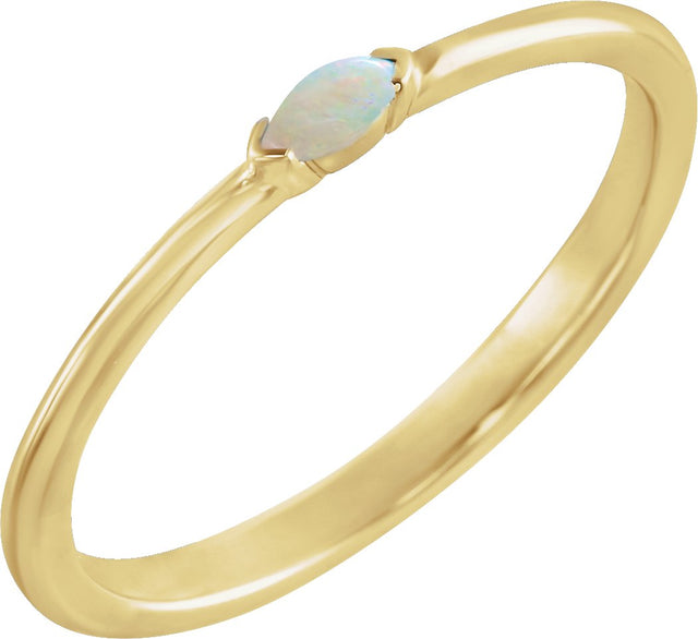 14K Gold Marquise Natural White Opal Stackable Ring - Yellow Gold
