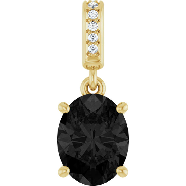 14K Gold Oval Natural Black Onyx & Natural Diamond Accented Necklace or Pendant - Yellow Gold