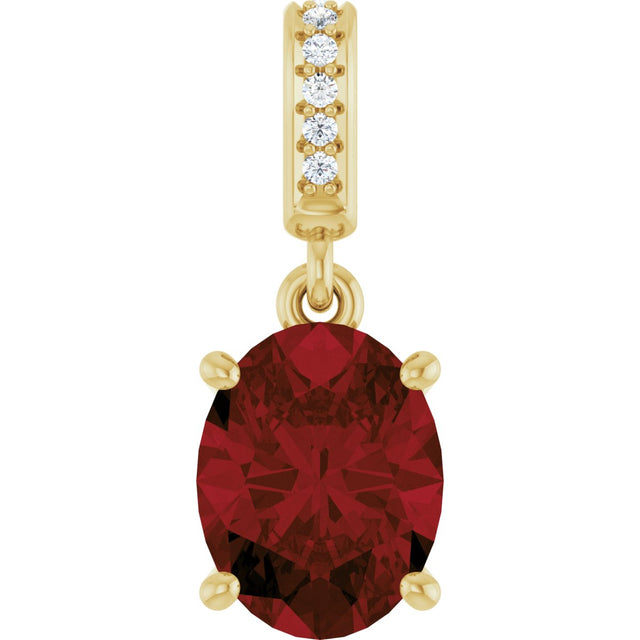 14K Gold Oval Natural Mozambique Garnet & Natural Diamond Accented Necklace or Pendant – 0.03 CTW - Yellow Gold