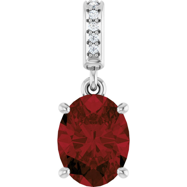 14K Gold Oval Natural Mozambique Garnet & Natural Diamond Accented Necklace or Pendant – 0.03 CTW - White Gold
