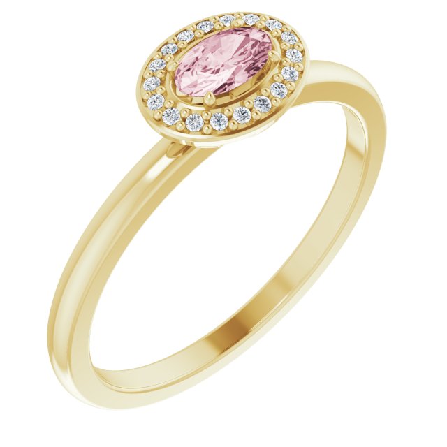 14K Gold Oval Natural Morganite & Natural Diamond Halo-Style Ring - Yellow Gold