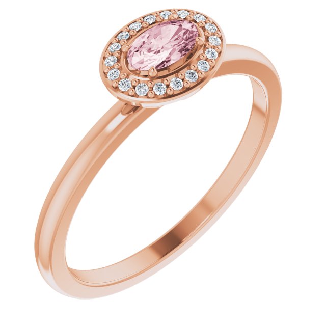 14K Gold Oval Natural Morganite & Natural Diamond Halo-Style Ring - Rose Gold