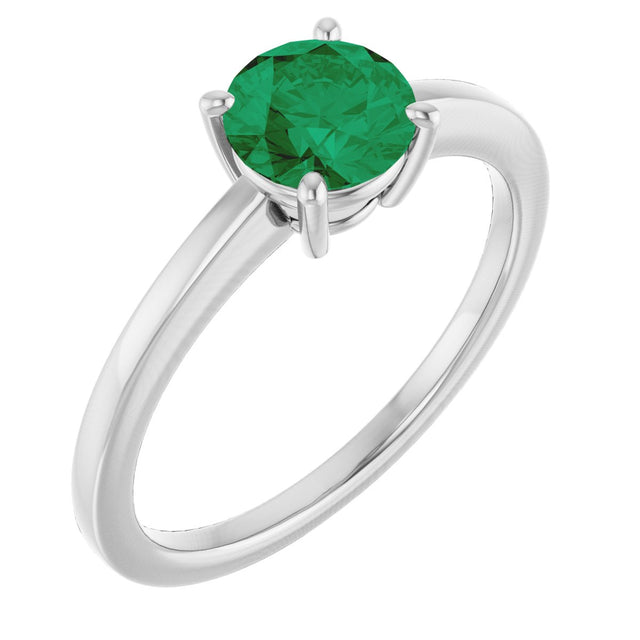 10K Gold Oval Lab-Grown Emerald Solitaire Ring - White Gold