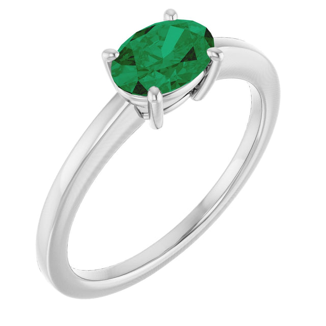 10K Gold Oval Lab-Grown Emerald Solitaire Ring - White Gold