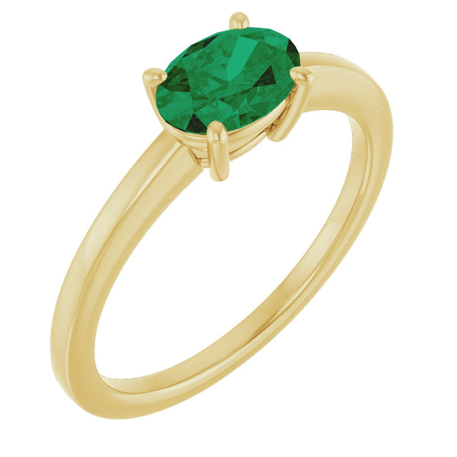 10K Gold Oval Lab-Grown Emerald Solitaire Ring - Yellow Gold
