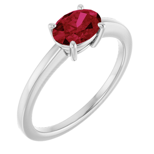 10K Gold Oval Lab-Grown Ruby Solitaire Ring - White Gold