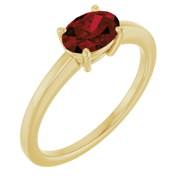 10K Gold Oval Natural Mozambique Garnet Solitaire Ring - Yellow Gold