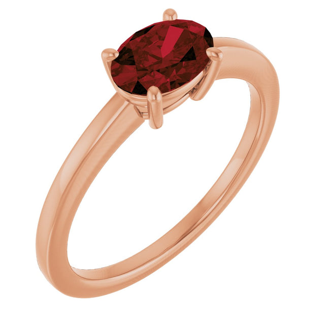 14K Gold Oval Natural Mozambique Garnet Solitaire Ring - Rose Gold
