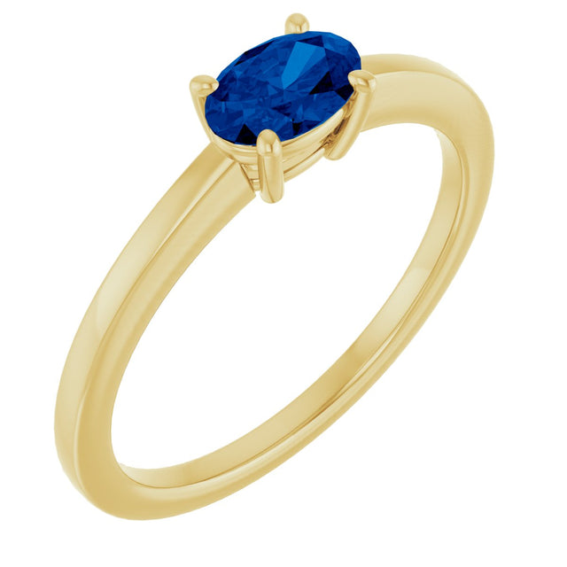 10K Gold Oval Lab-Grown Blue Sapphire Solitaire Ring - Yellow Gold