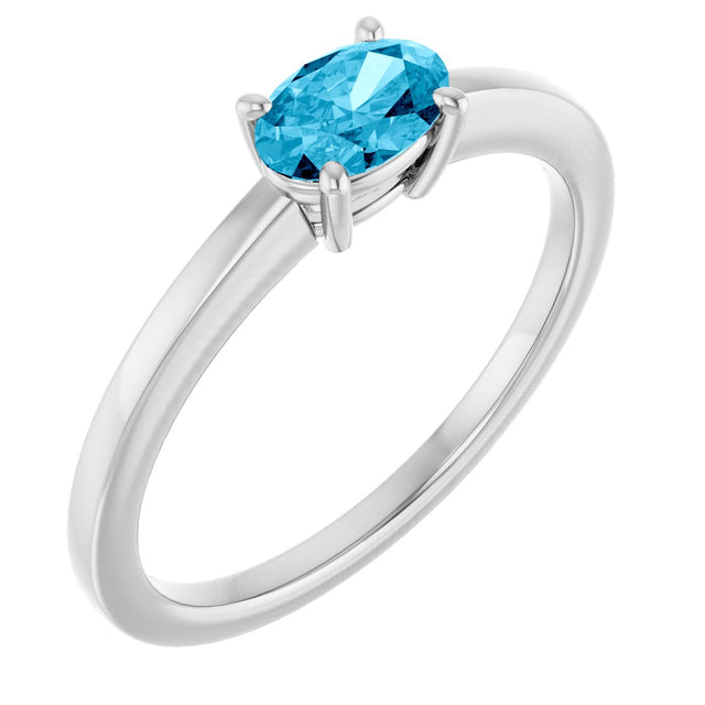 10K Gold Oval Natural Aquamarine Solitaire Ring - White Gold