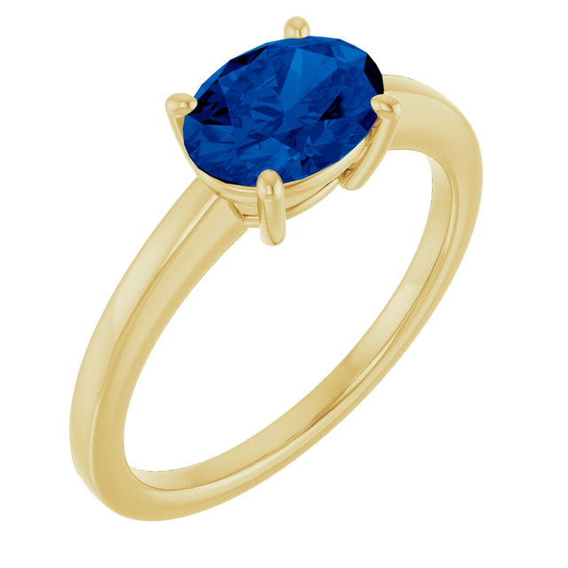 10K Gold Oval Lab-Grown Blue Sapphire Solitaire Ring - Yellow Gold