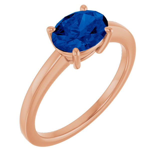 14K Gold Oval Lab-Grown Blue Sapphire Solitaire Ring - Rose Gold
