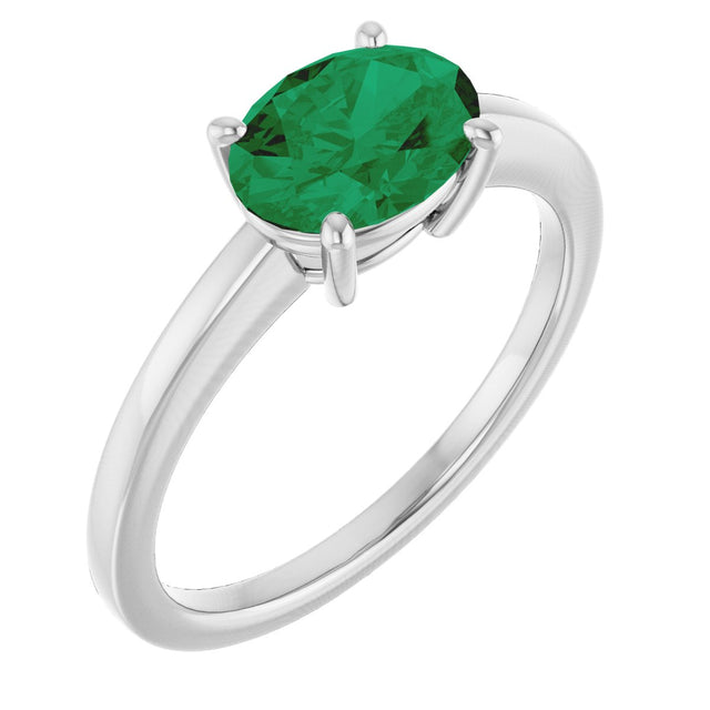 10K Gold Oval Lab-Grown Emerald Solitaire Ring - White Gold