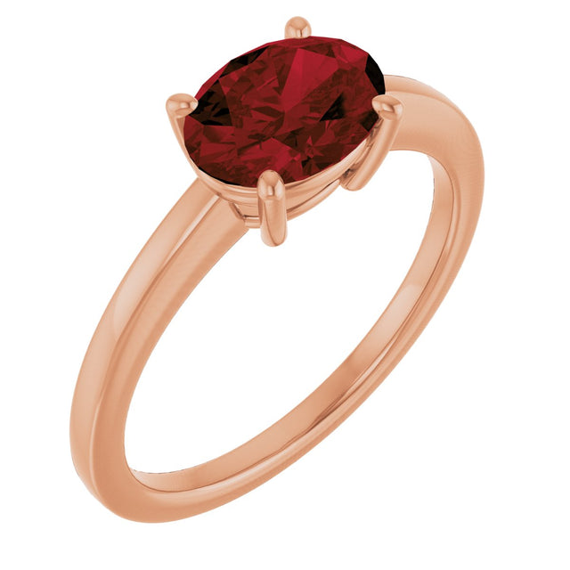 14K Gold Oval Natural Mozambique Garnet Solitaire Ring - Rose Gold