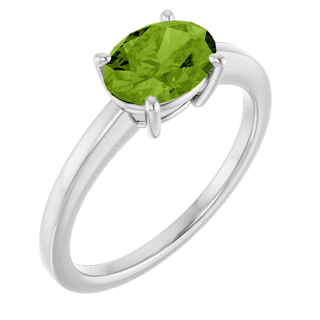 10K Gold Oval Natural Peridot Solitaire Ring - White Gold