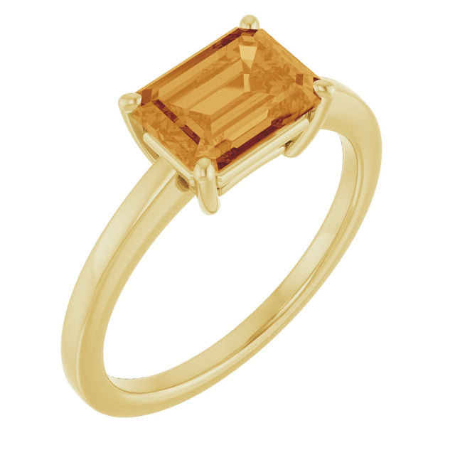 14K Gold Emerald Natural Citrine Solitaire Ring - Yellow Gold