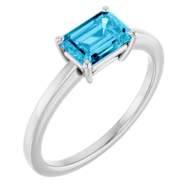 10K Gold Oval Natural Aquamarine Solitaire Ring - White Gold