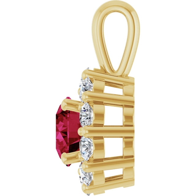 14K Gold Round Lab-Grown Ruby Halo-Style Pendant - Yellow Gold - view 9
