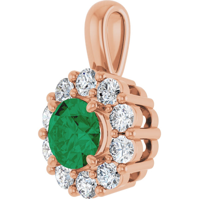 14K Gold Round Lab-Grown Emerald Halo-Style Pendant - Rose Gold - view 8