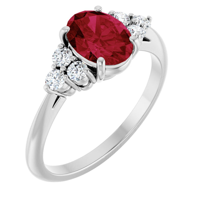 14K Gold Oval Lab-Grown Ruby & Natural Diamond Accented Ring - White Gold