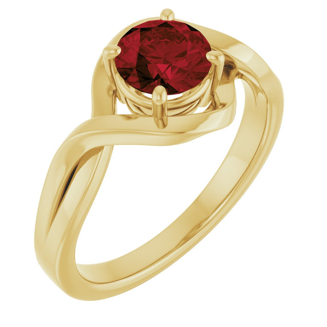 14K Gold Round Natural Mozambique Garnet Infinity-Inspired Ring - Yellow Gold