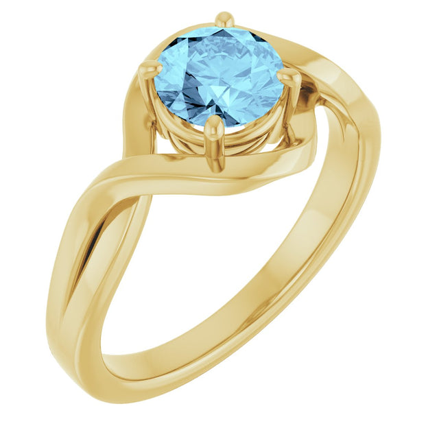 14K Gold Round Natural Aquamarine Infinity-Inspired Ring - Yellow Gold
