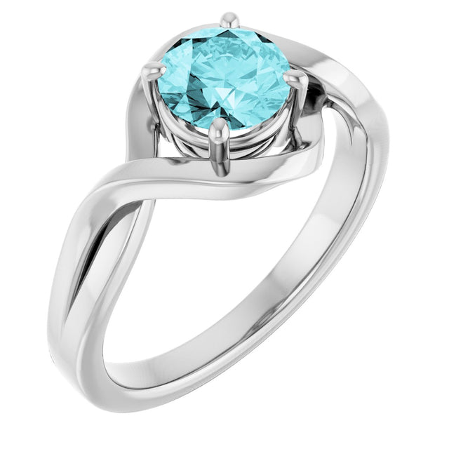 14K Gold Round Natural Blue Zircon Infinity-Inspired Ring - White Gold