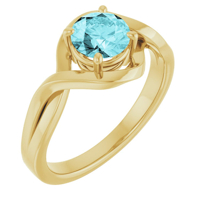 14K Gold Round Natural Blue Zircon Infinity-Inspired Ring - Yellow Gold